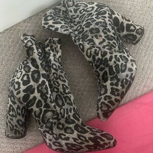 Velvet Leopard Print Ankle Boots